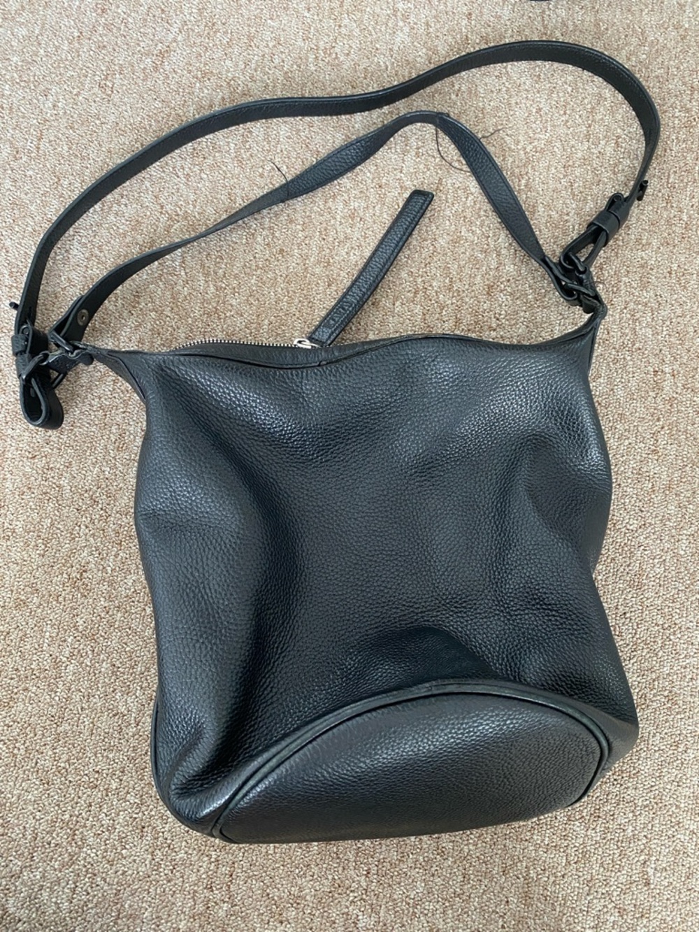 KARA- Everyday Black Pebbled Leather Shoulder Bag